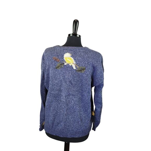Vintage Northern Treasures Birdhouse Cardigan Sweater Blue Cottage XL - Picture 3 of 4